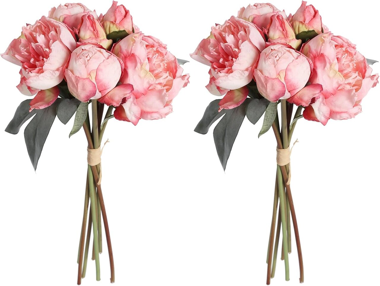 Pink Peonies Artificial Flowers 2 Bouquets Vintage Fake Peonies 14pcs Heads Silk Flowers with Stems for Wedding Decoration Bride Bouquet Faux Flowers Crafts Floral Arrangement